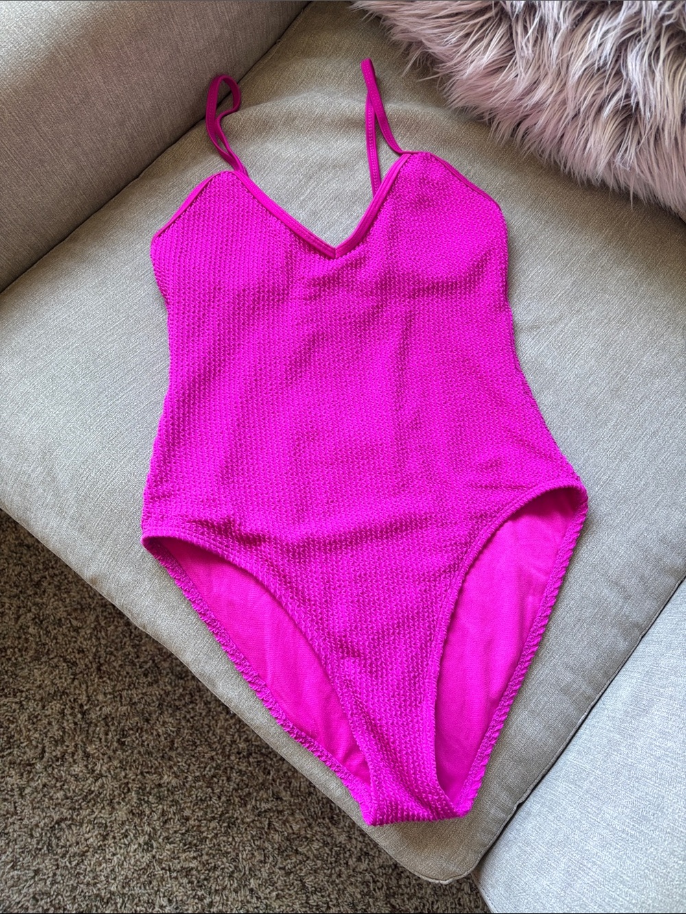 Women’s One-Piece Swimsuit — Bright Magenta V-Neck